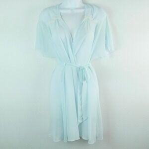 Jonquil by Diane Samandi Blue Chiffon Lace Wrap Robe Coquette Sheer Ethereal M
